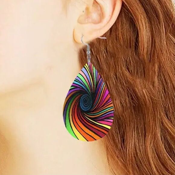 Colorful Spiral Faux Leather Teardrop Dangle Earrings - Picture 1 of 5